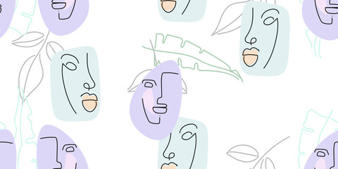 Face line pattern. Minimal art one line drawing.