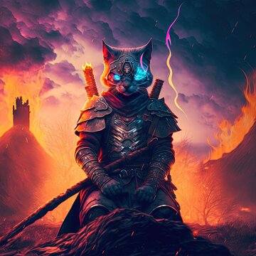 Ninja cat in stormy night- generated by Generative AI