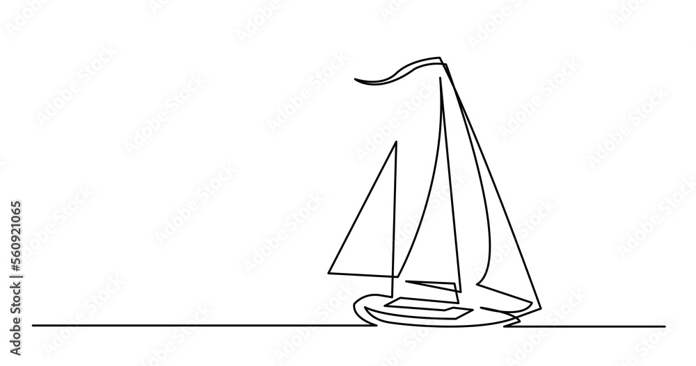 Poster continuous line drawing of beautiful yacht with copy space - png image with transparent background