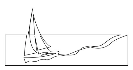 continuous line drawing of beautiful sailboat yacht greeting card with copy space - PNG image with transparent background