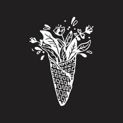 ice cream overgrown with plants and flowers