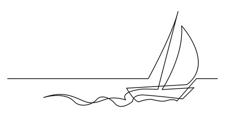 continuous line drawing of beautiful yacht sailing fast on sea - PNG image with transparent background
