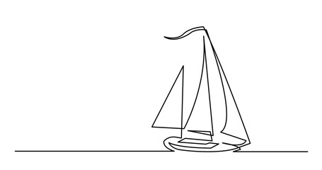 continuous line drawing of beautiful yacht with copy space - PNG image with transparent background