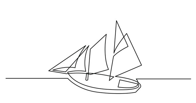 continuous line drawing of beautiful tall ship sailing on sea - PNG image with transparent background