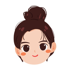 hand drawing cute cartoon girl with bun hair