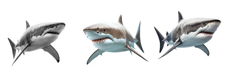 Ferocious great white shark on a white background