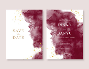 Beautiful wedding invitation template with red splash watercolor
