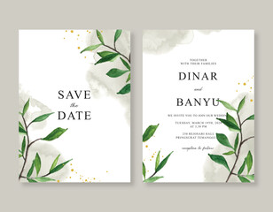 Hand painted watercolor green leaves set for wedding invitation template