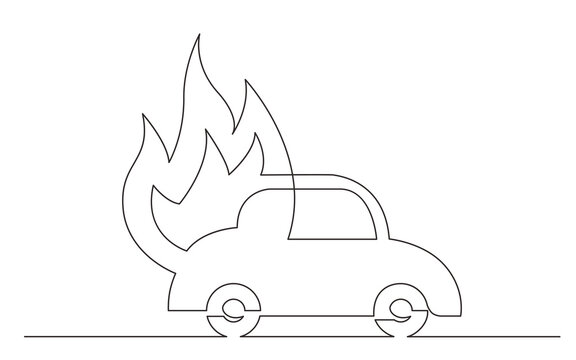 continuous line drawing car fire symbol - PNG image with transparent background