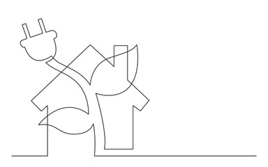 continuous line drawing electical renewal energy plugin house plant - PNG image with transparent background