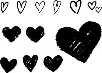 いろんな手書きのハートマーク　ベクター単色　色変え自由