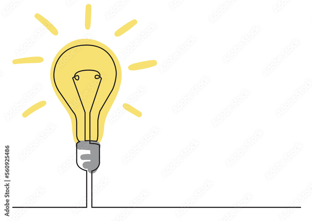Poster continuous line drawing light bulb colored colored - png image with transparent background
