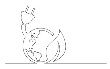 continuous line drawing green energy planet earth electric plugin symbol - PNG image with transparent background