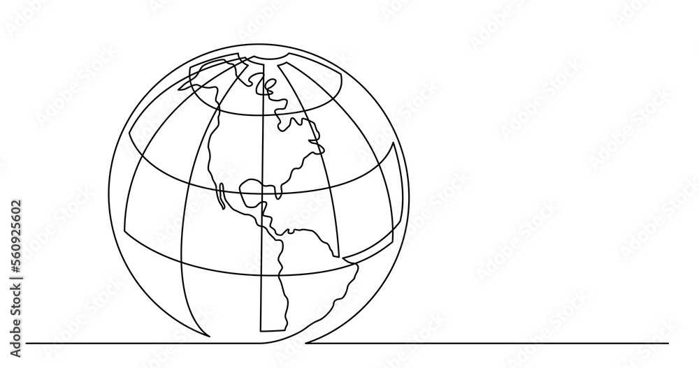 Poster continuous line drawing of world planet earth - png image with transparent background