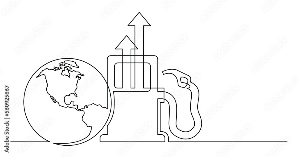Poster continuous line drawing of world planet with gas high prices icon - png image with transparent backg