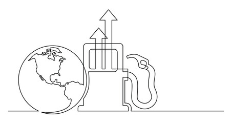 Fototapeta premium continuous line drawing of world planet with gas high prices icon - PNG image with transparent background