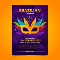 Dark Purple Brazilian Carnival Poster with colorful Mask and decorative elements