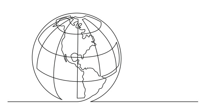 continuous line drawing of world planet earth - PNG image with transparent background