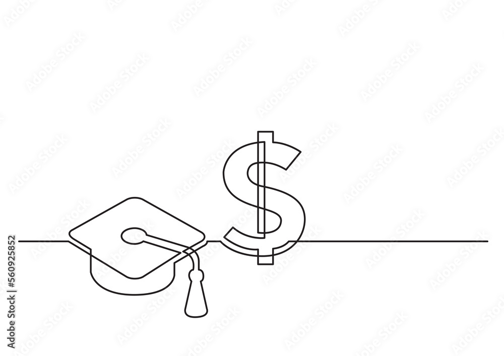 Poster one line isolated vector cost of education - png image with transparent background