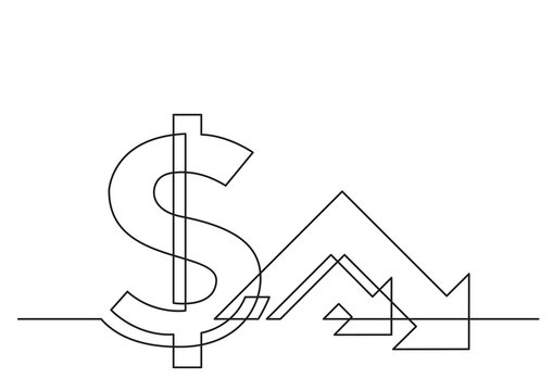 one line isolated vector dollar collapsing stock market - PNG image with transparent background