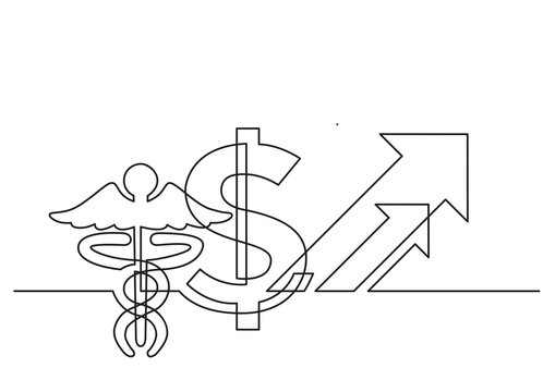one line logo design medical symbol caduceus and dollar growing cost arrows - PNG image with transparent background