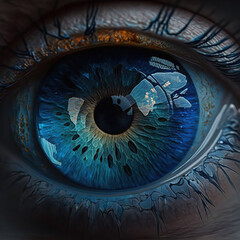 blue Hyperrealistic Close-up of the Eye Pupil AI Generative