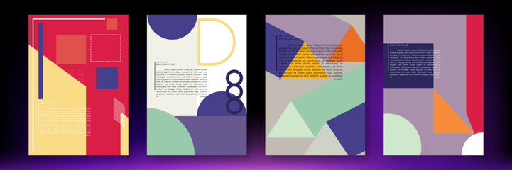 Vector illustration. Abstract geometric surreal minimal poster background. Memphis pattern. Geometric shape. Design elements for poster, magazine, book cover, brochure. Retro futuristic art design.