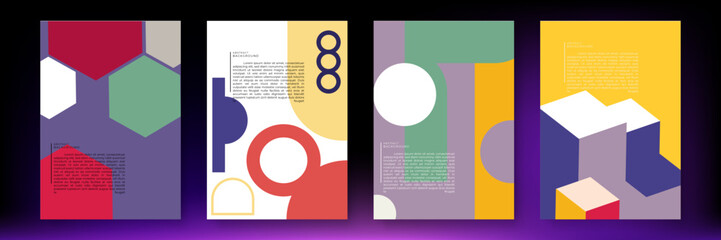 Vector illustration. Abstract geometric surreal minimal poster background. Memphis pattern. Geometric shape. Design elements for poster, magazine, book cover, brochure. Retro futuristic art design.