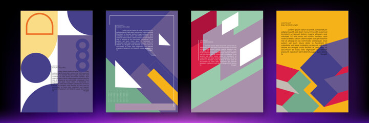 Vector illustration. Abstract geometric surreal minimal poster background. Memphis pattern. Geometric shape. Design elements for poster, magazine, book cover, brochure. Retro futuristic art design.