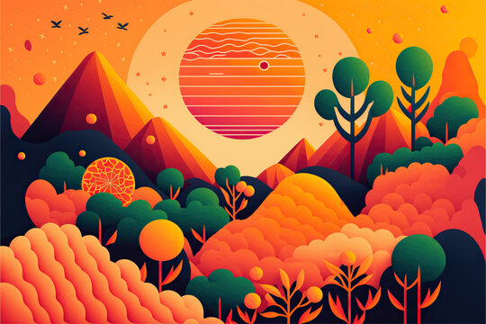 Bright Orange Sunset ALandscape Gradient Abstract Wallpaper Background Vector AI generative 