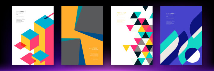 Original mosaic bauhaus geometric tiles corporate brochure layout cover composition. Modern leaflet vector design template collection.