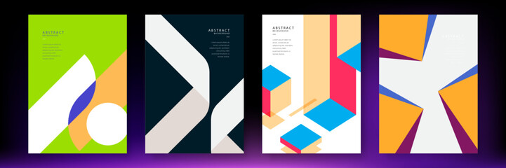 Modern simple geometric covers set. Minimalist vector templates. Memphis pattern. Geometric shape. Design elements for poster, magazine, book cover, brochure. Retro futuristic art design. Flat color