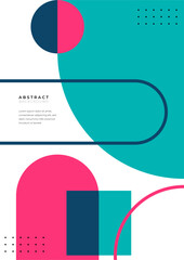 Modern geometric poster cover background. Memphis backgrounds, abstract geometric patterns, vector trendy line design. Simple minimal elements in flat color, modern pattern background