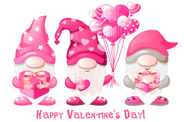 Cute Valentines gnomes with gifts. Happy Valentines Day