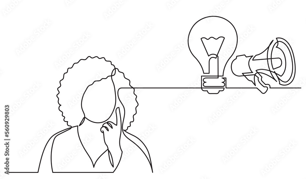 Poster one line drawing of person thinking solving problems finding solutions abstract - png image with tra