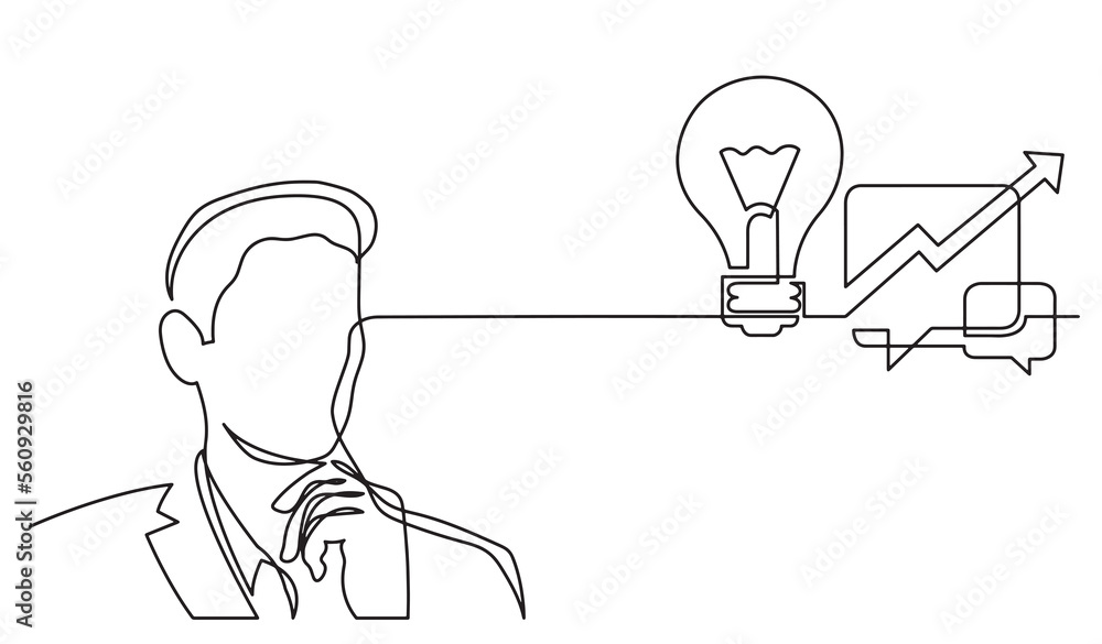 Poster one line drawing of person thinking solving problems finding solutions abstract diagram - png image 