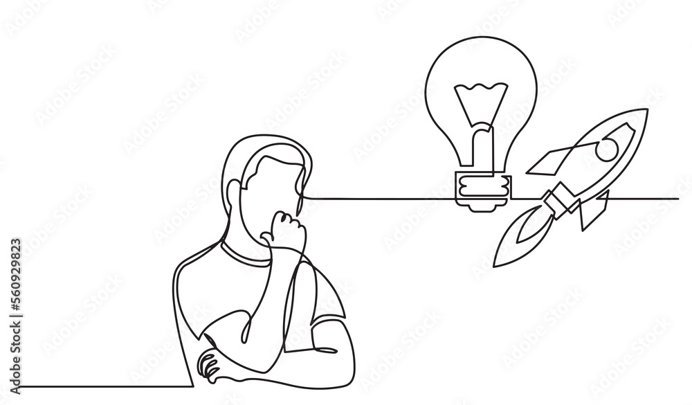 Poster one line drawing of person thinking solving problems finding solutions abstract drawing - png image 