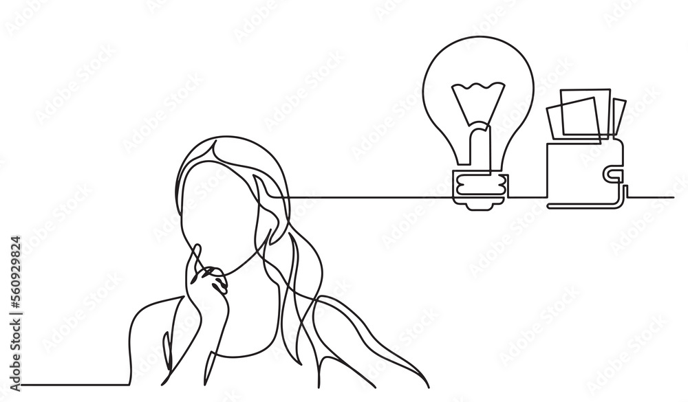 Poster one line drawing of person thinking solving problems finding solutions abstract imagination - png im