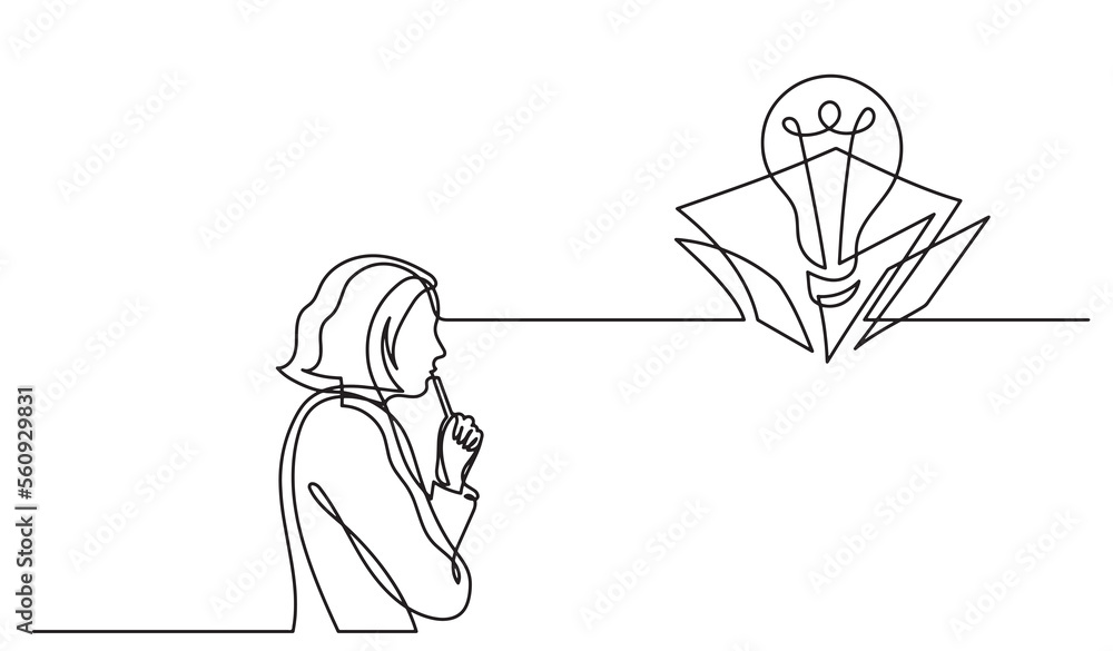 Poster one line drawing of person thinking solving problems finding solutions abstract picture - png image 