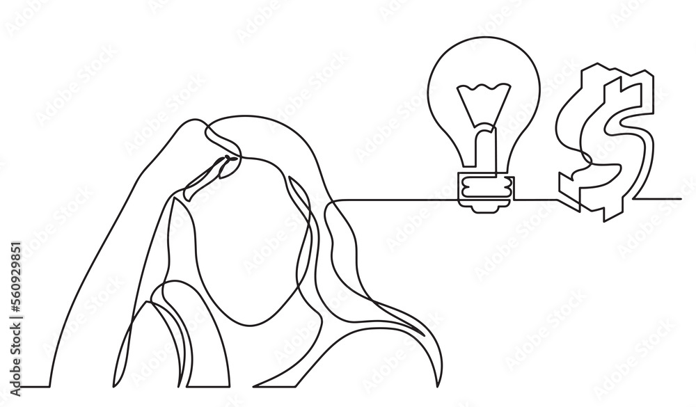 Poster one line drawing of person thinking solving problems finding solutions abstract presentation - png i