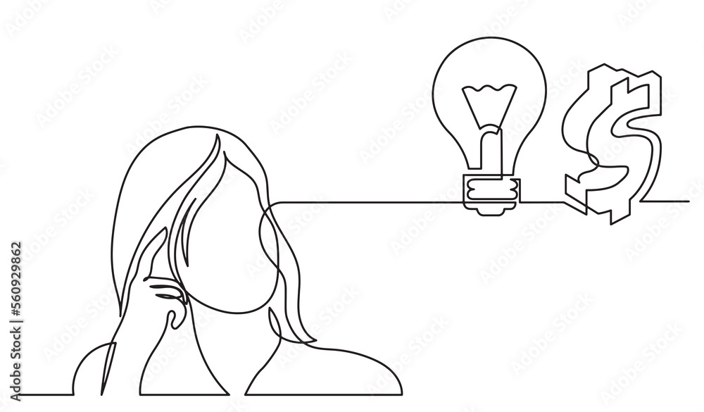 Poster one line drawing of person thinking solving problems finding solutions abstract project - png image 