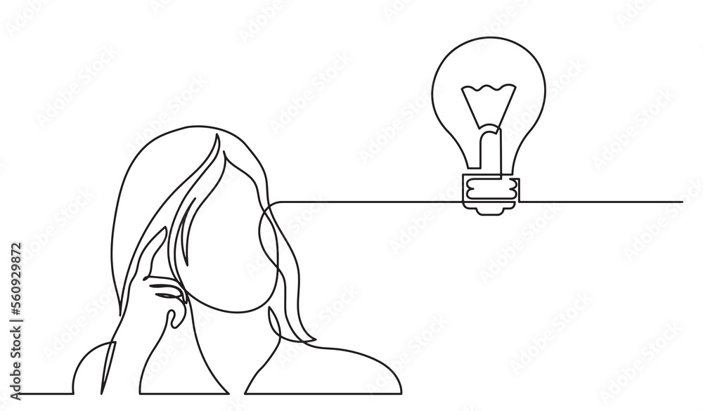 Poster one line drawing of person thinking solving problems finding solutions concept abstract - png image 