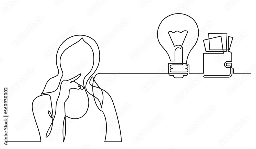 Poster one line drawing of person thinking solving problems finding solutions drawing presentation - png im