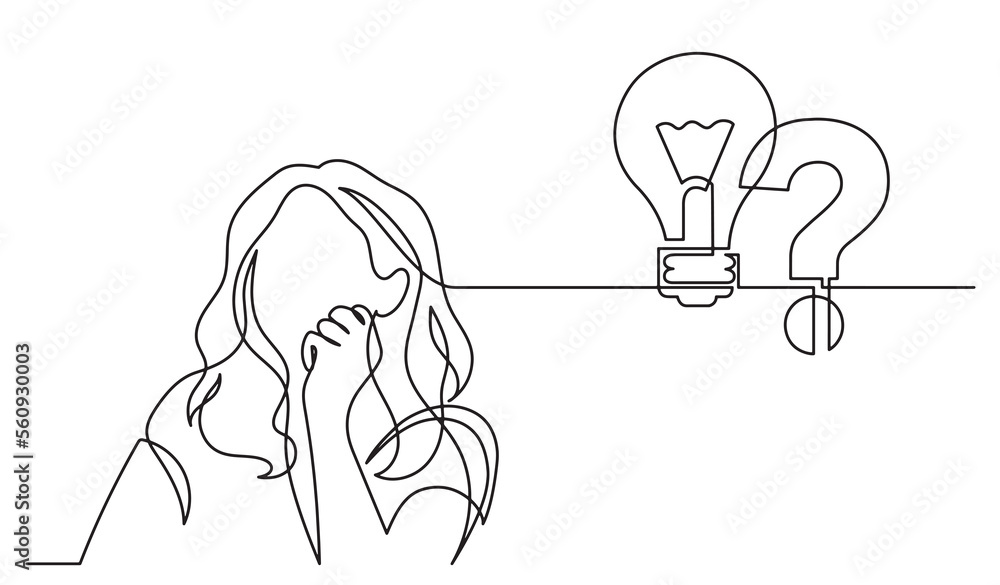 Poster one line drawing of person thinking solving problems finding solutions drawing project - png image w