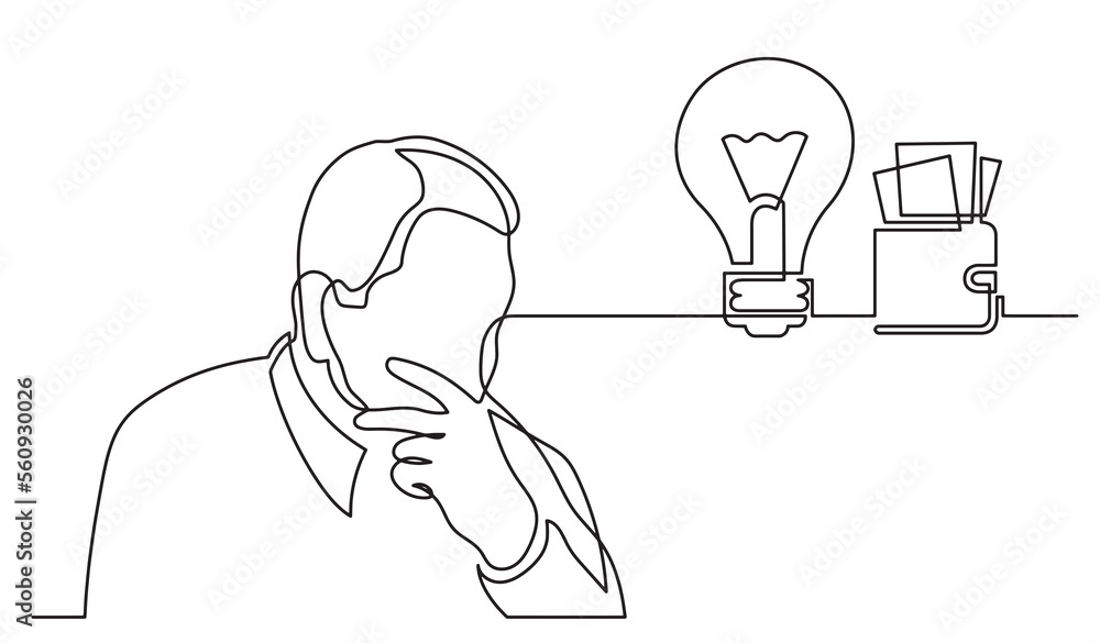 Poster one line drawing of person thinking solving problems finding solutions picture abstract - png image 