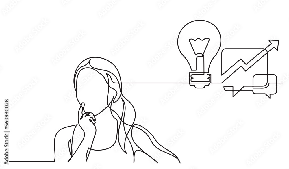 Poster one line drawing of person thinking solving problems finding solutions picture concept - png image w