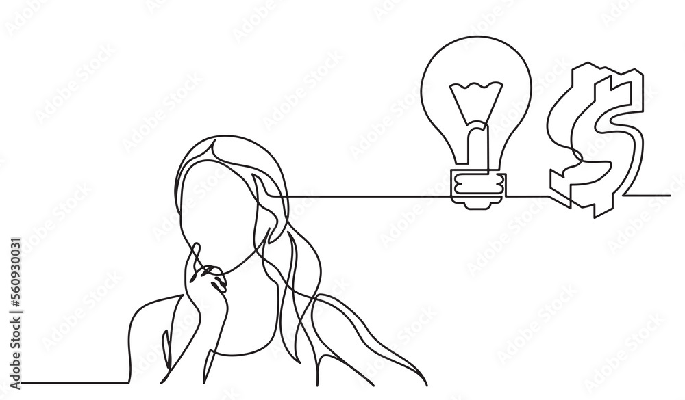 Poster one line drawing of person thinking solving problems finding solutions picture project - png image w