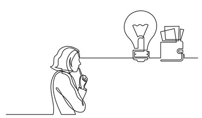 one line drawing of person thinking solving problems finding solutions  planning  - PNG image with transparent background - obrazy, fototapety, plakaty