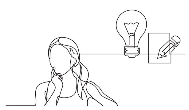 one line drawing of person thinking solving problems finding solutions  presentation  - PNG image with transparent background