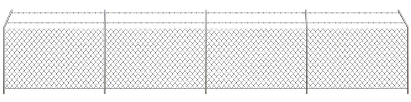 Metal chain link fences and Barbed Wire - Png Transparent 3D Image	